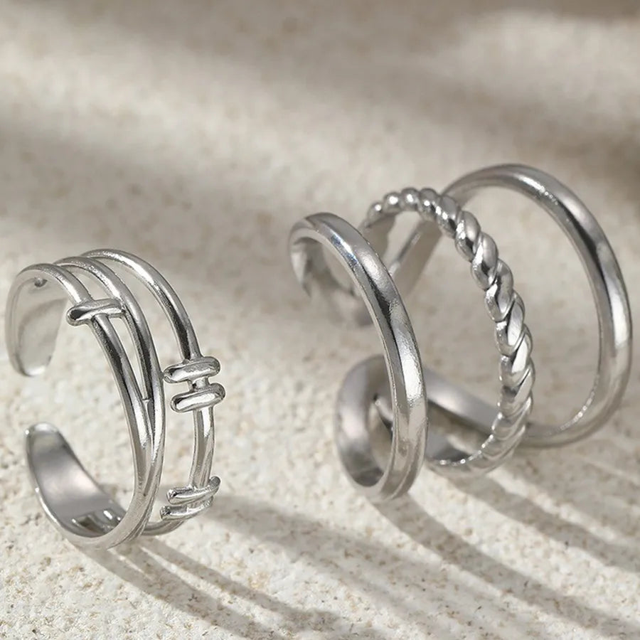 18K Gold Plated Stainless Steel Open Ring Average Size Steel Color 004#