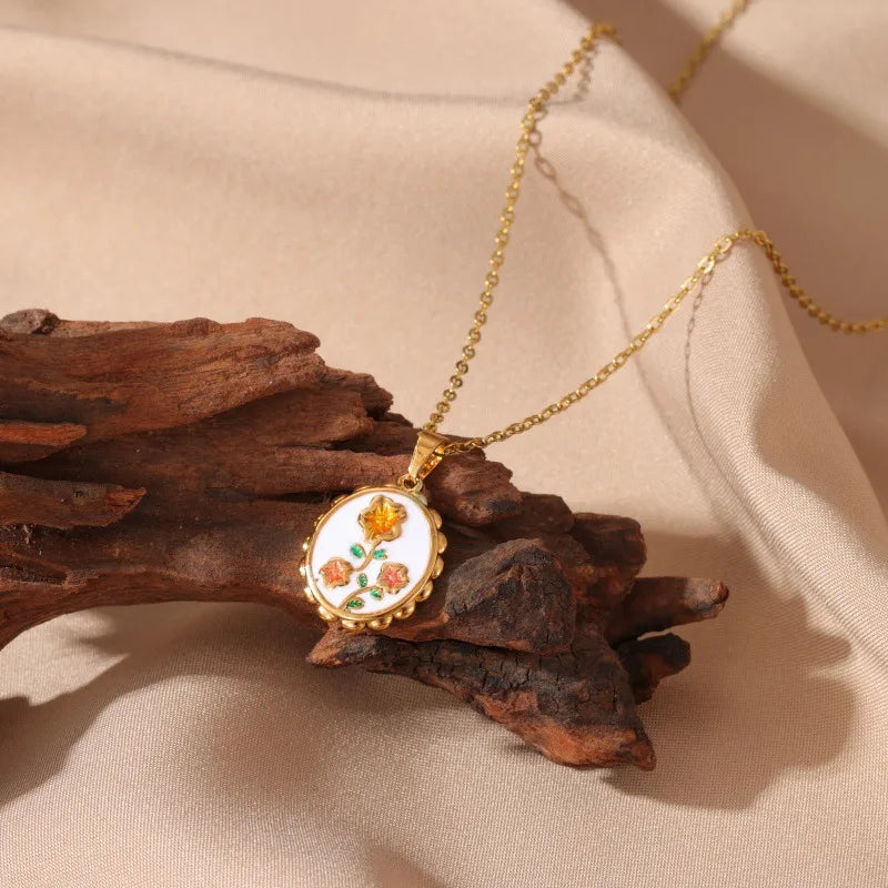 French Rose Tulip Pendant Necklace H-7591