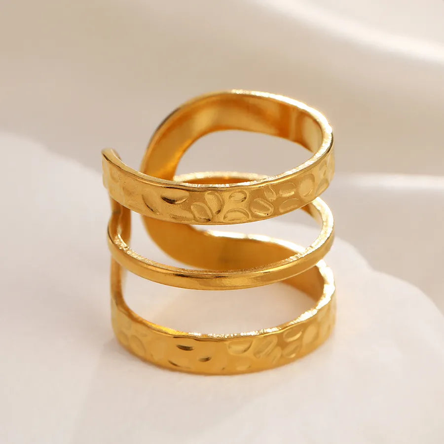 Minimalist Geometric Open Ring in Gold Steel Real Gold in the Furnace - Adjustable Opening 18k Real Gold Thick and Thin Lines Three