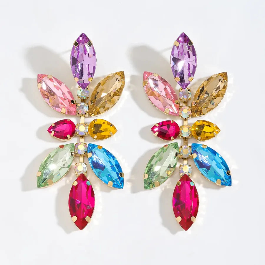 Colorful Rhinestone Geometric Stud Earrings colour