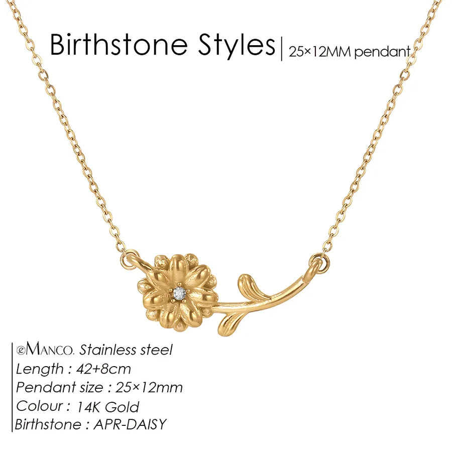 14K Gold Plated Flower Pendant Necklace April White Zirconium 14K Gold