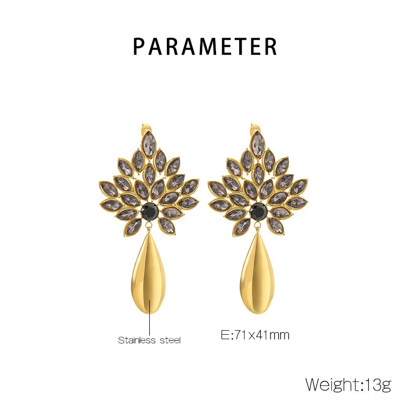 Gold Geometric Floral Drop Earrings