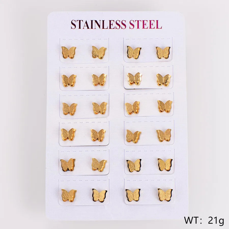 Gold Plated Butterfly Stainless Steel Stud Earrings [Point-Small] 8*6.7mm