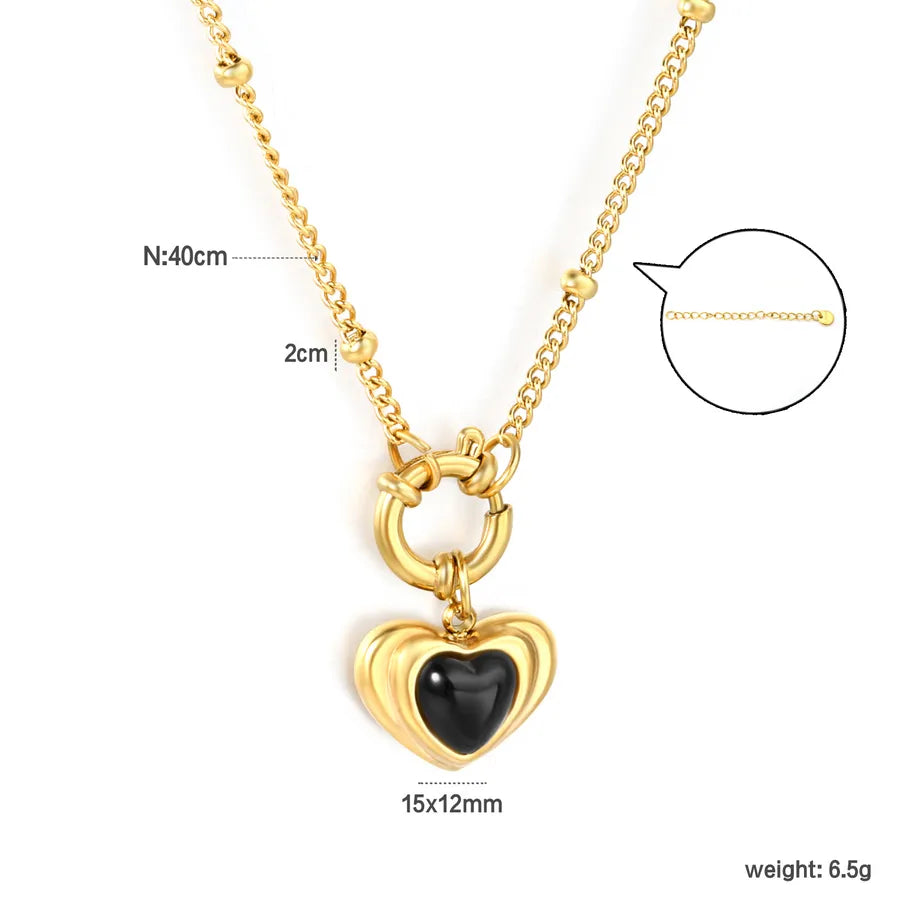 Black Agate Heart Pendant Necklace NE2F2101G