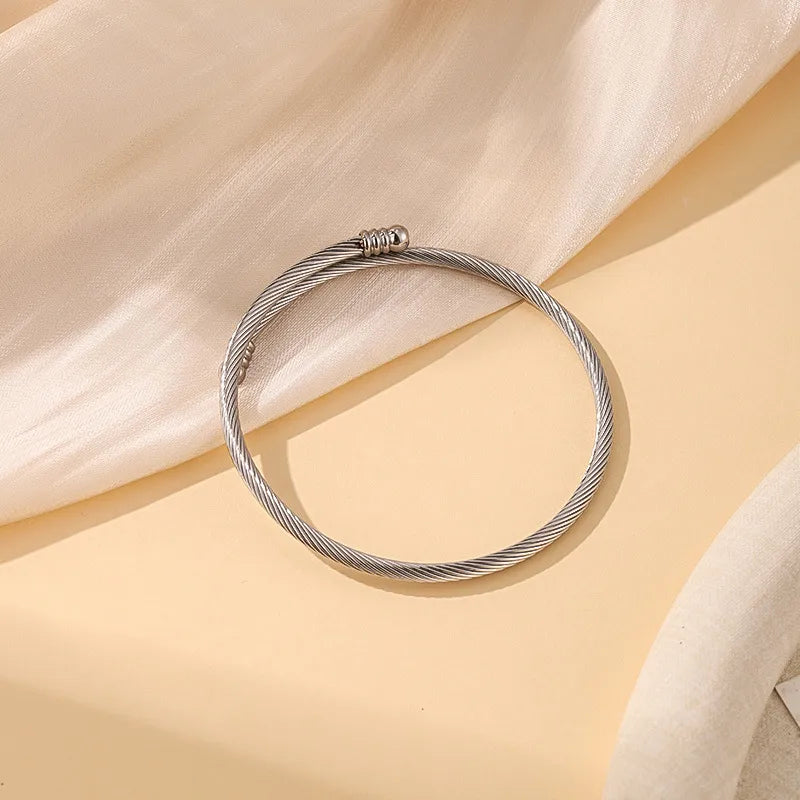 Stainless Steel Wire Rope Bracelet with Diamond Accent Silver bracelet