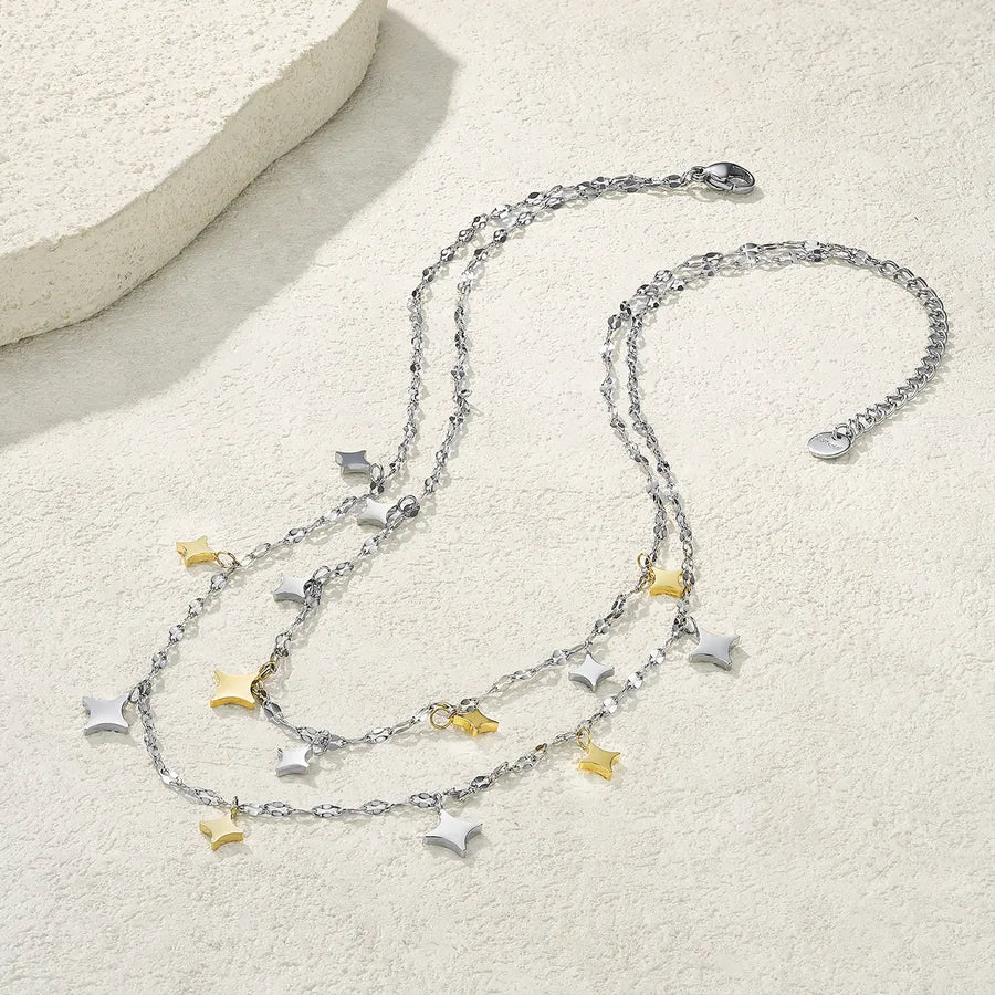 14K Gold Plated Layered Star Necklace