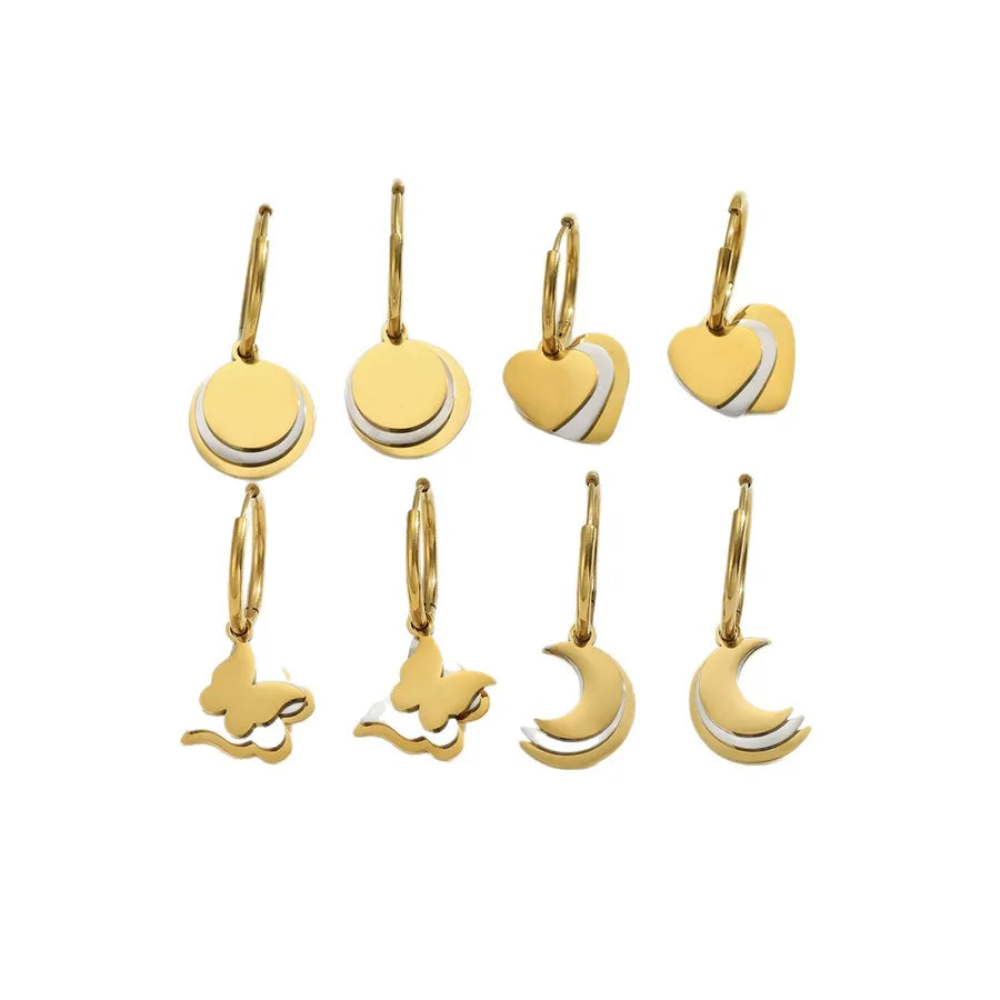 Gold Plated Titanium Steel Heart & Moon Earrings