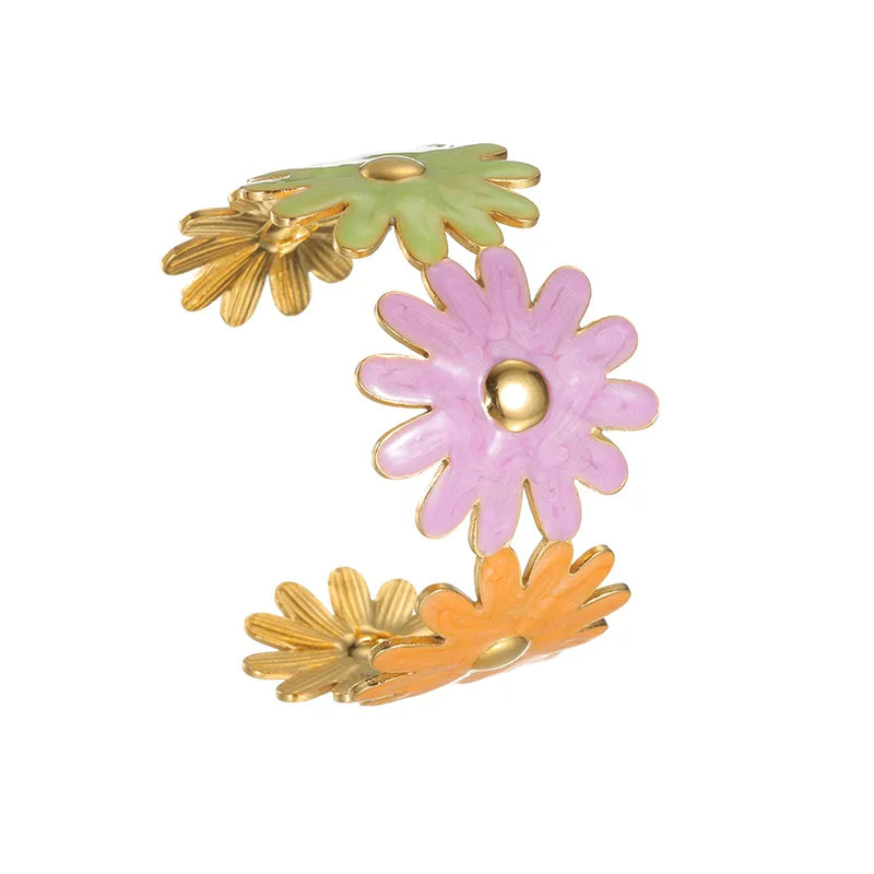 Adjustable Gold Flower Bangle Bracelet