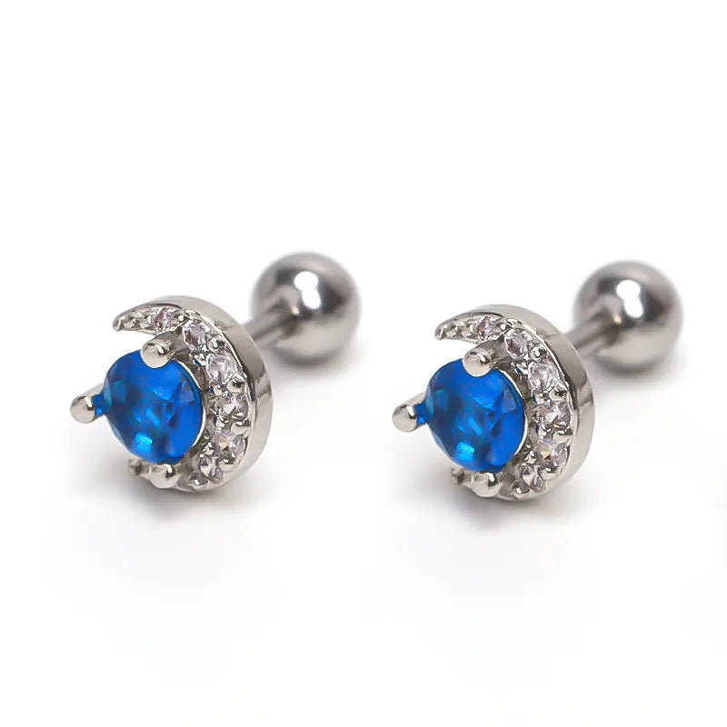 Blue Moon Zircon Stud Earring – Gold Plated Steel