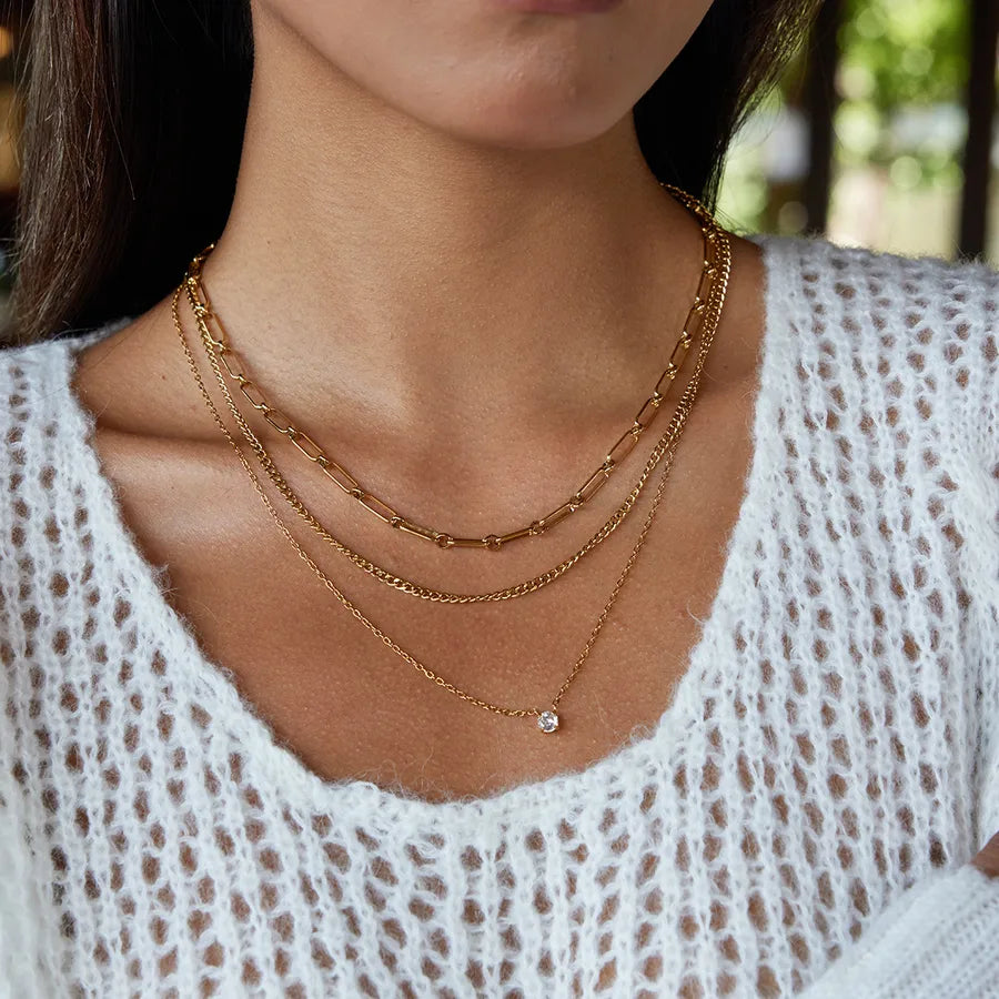 Triple Layer 18K Gold Heart Pendant Necklace