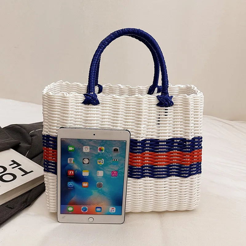 Color Block Straw Beach Tote – Large Bucket Bag