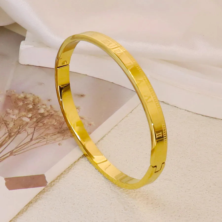 18K Gold Plated Zircon Hollow Stainless Steel Bracelet Average Size Gold 368