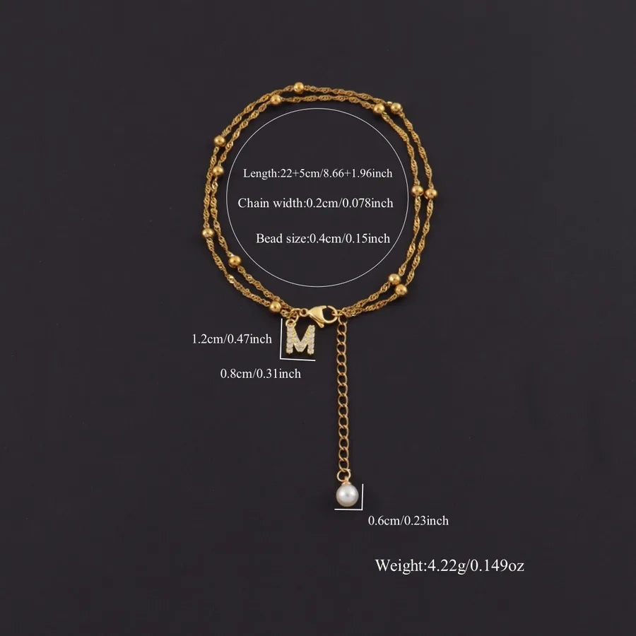 Gold Plated Letter Anklet with Pearl & Zircon
