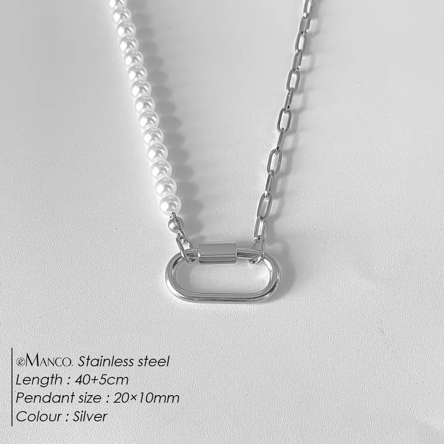 Geometric Pearl Stainless Steel Pendant Necklace XNL0053 Steel Color