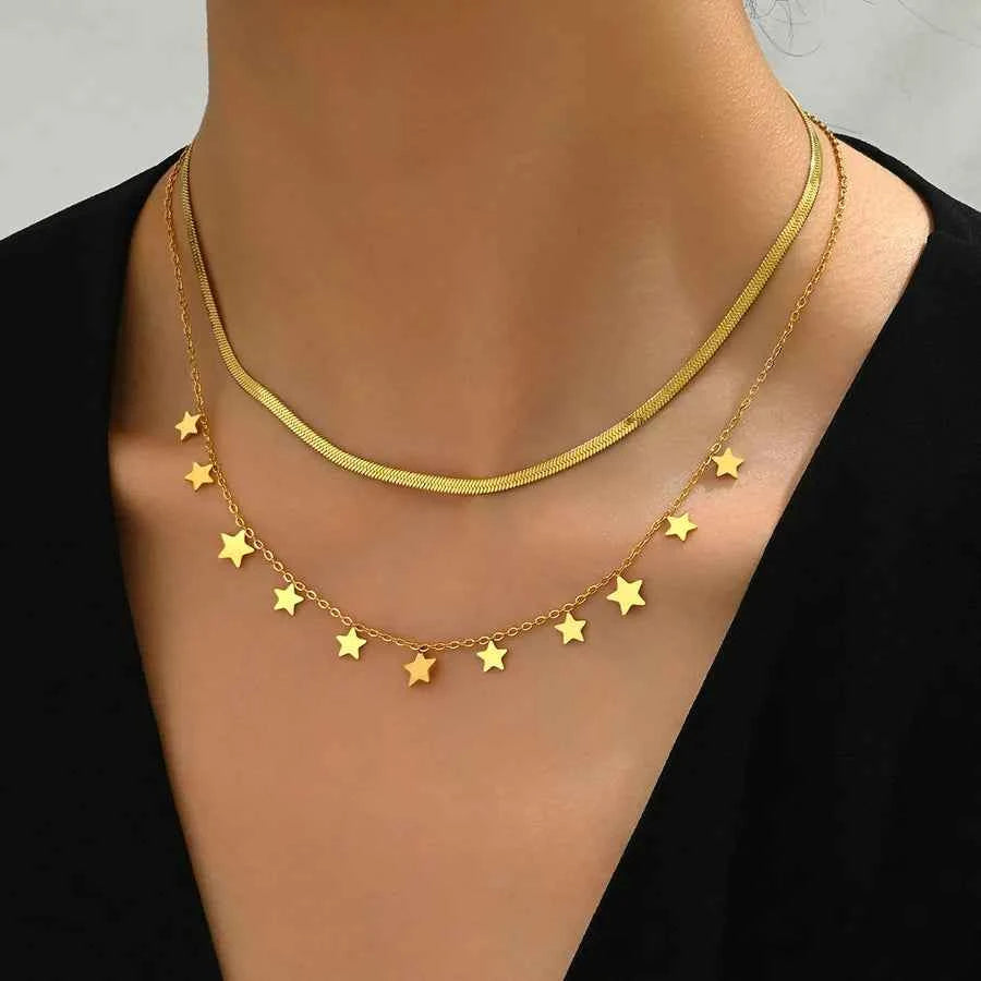 18K Gold Plated Double Layer Star Necklace