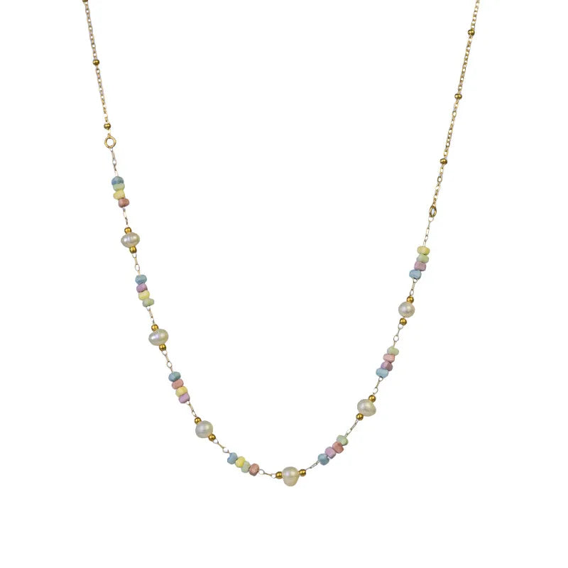 Colorful Stone & Pearl Charm Necklace