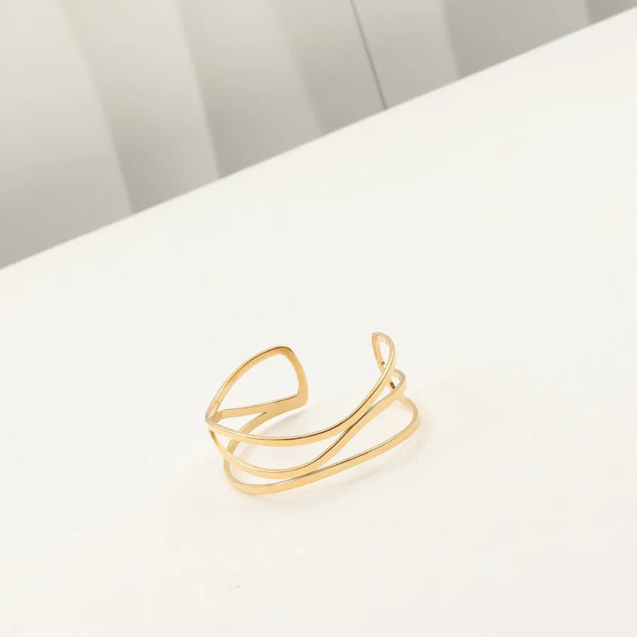 18K Gold Plated Wide Line Stainless Steel Bangle