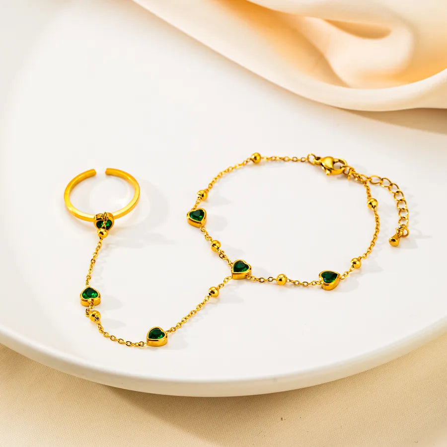 Gold Plated Heart & Butterfly Finger Bracelet Red Heart