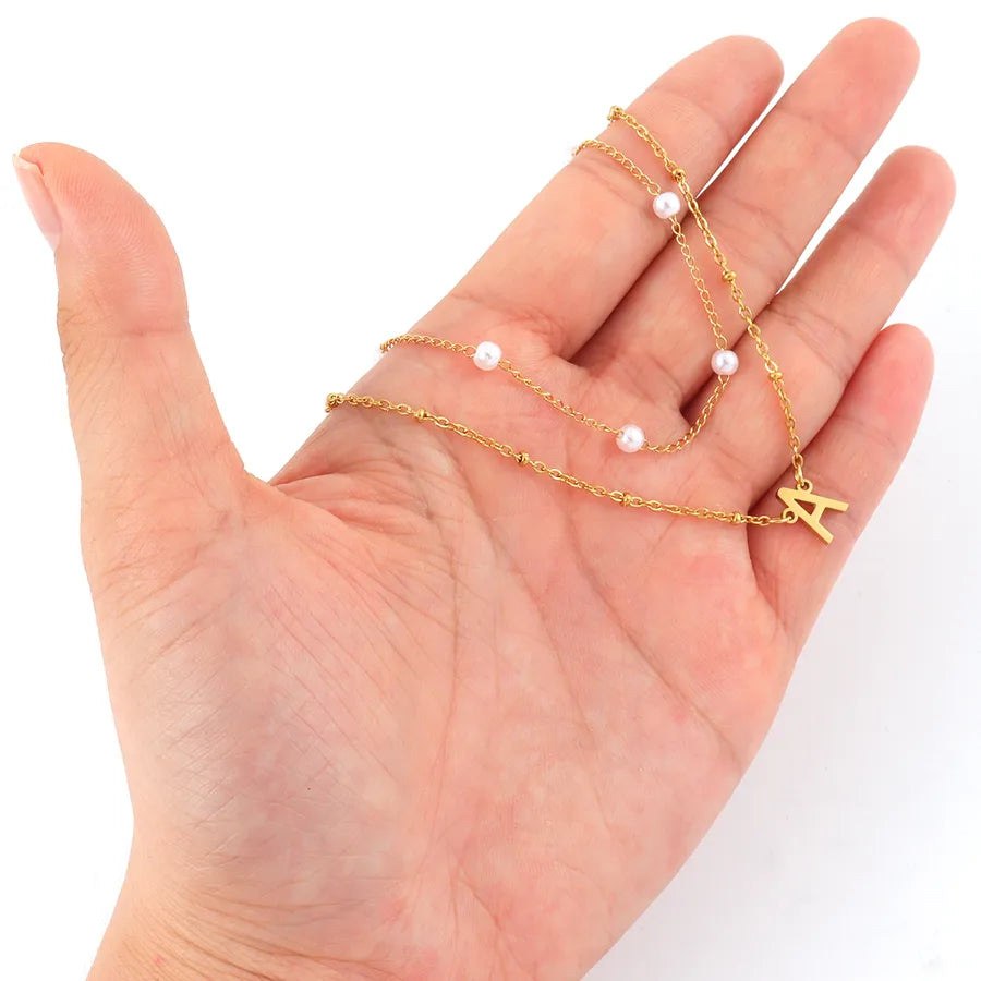 Minimalist Gold Initial Pendant Layered Necklace