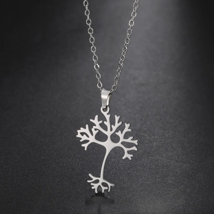 Stainless Steel Celtic Tree & Lotus Pendant Necklace
