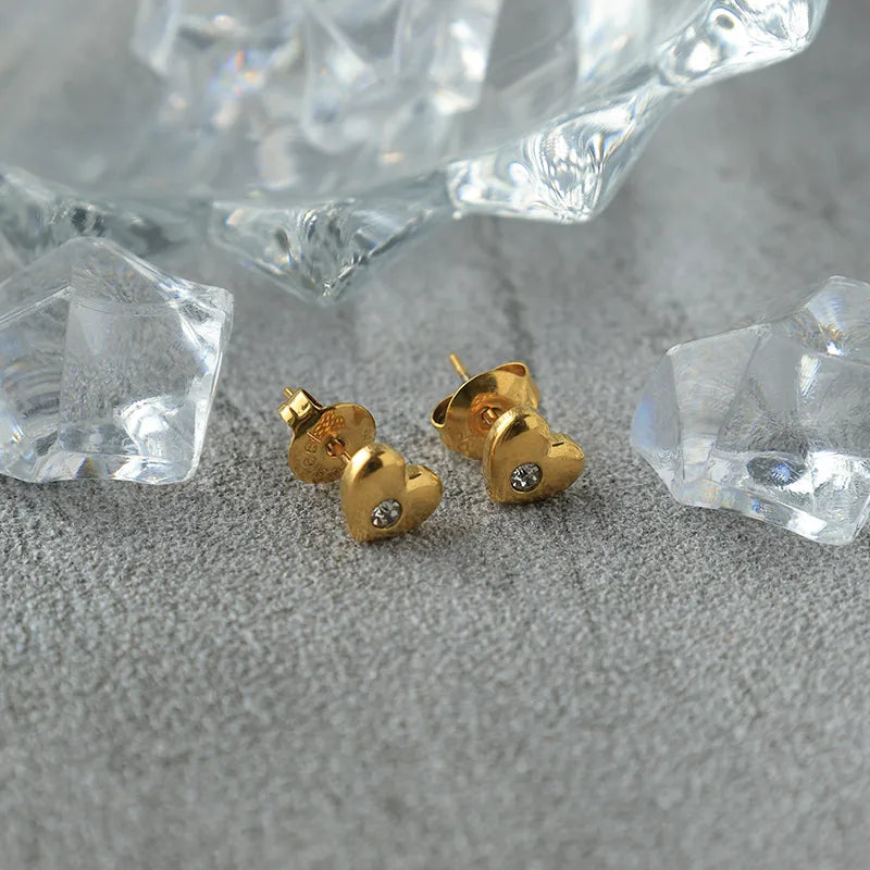 18K Gold Plated Heart Zircon Stud Earrings