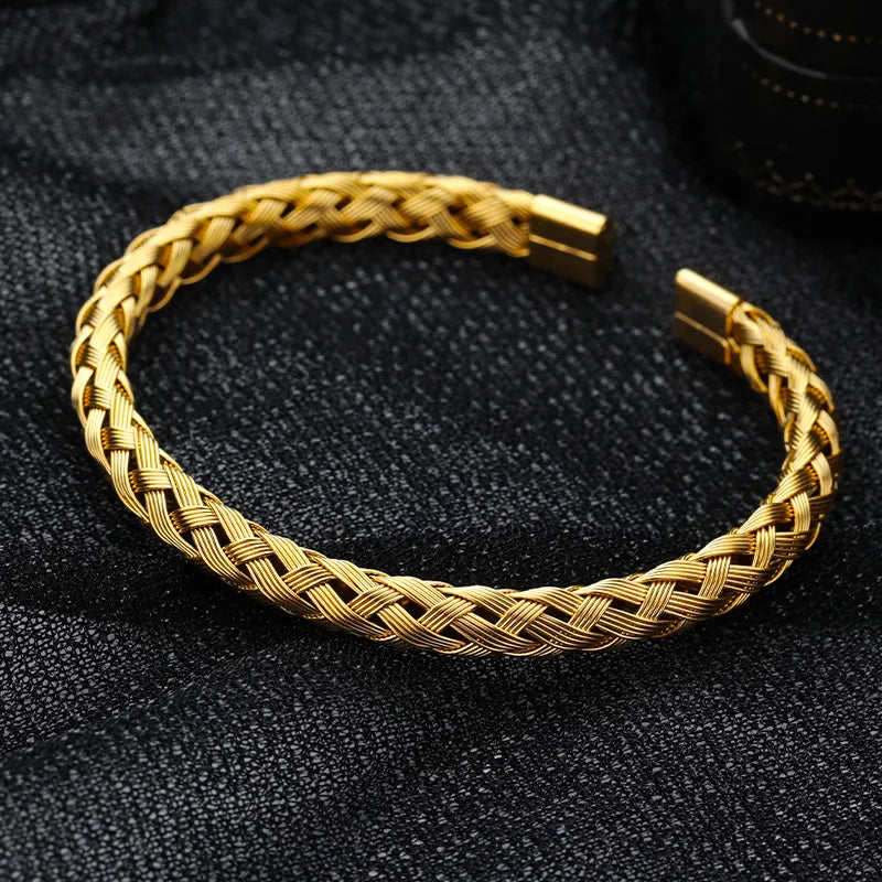 18K Gold Plated Stainless Steel Woven Bangle