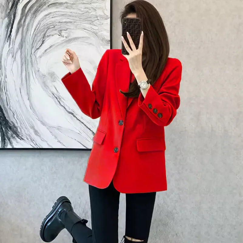 Women's Khaki Mid-Length Blazer Red