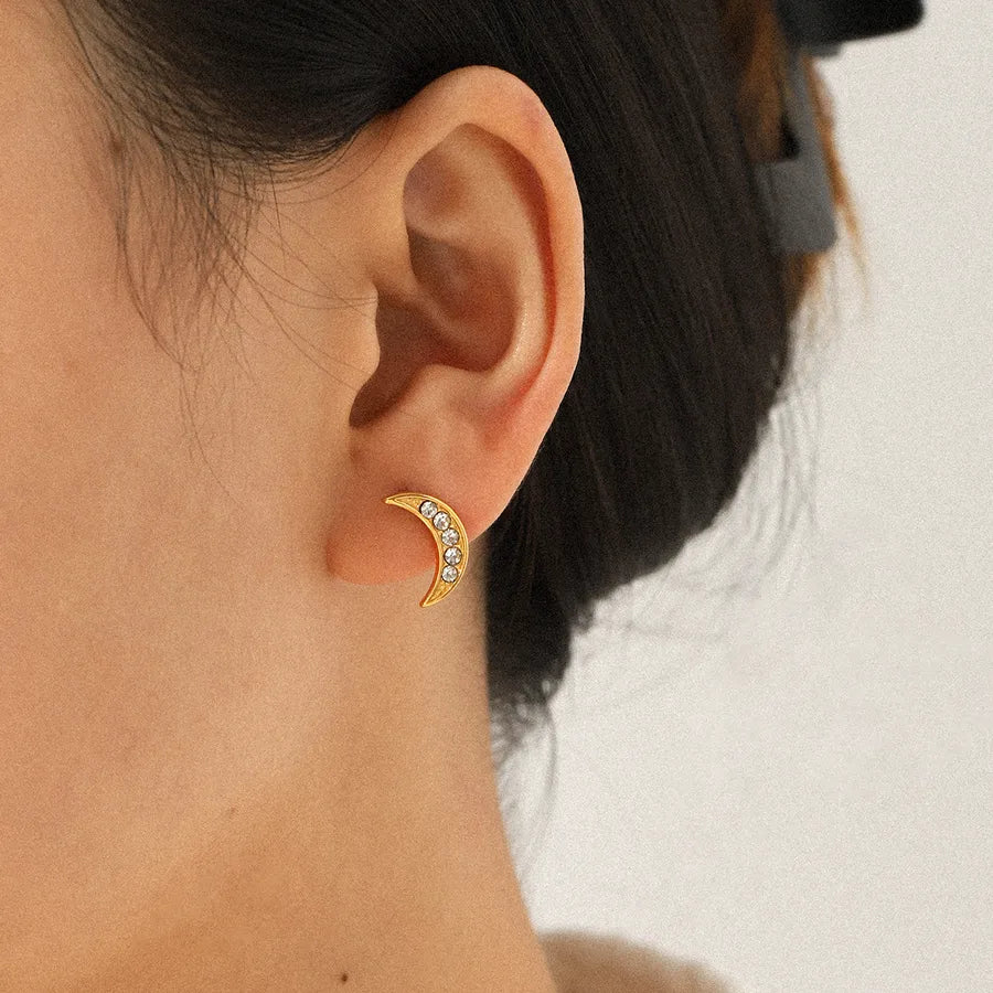 18K Gold Star & Moon Earrings Set for Women