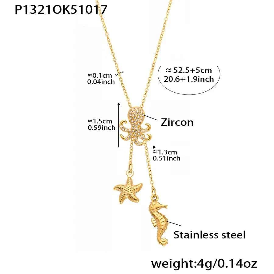 Gold Starfish Y Necklace with Zircon Accents