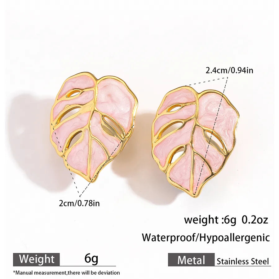 Gold Leaf Drop Earrings – Titanium Steel & Acrylic 2#