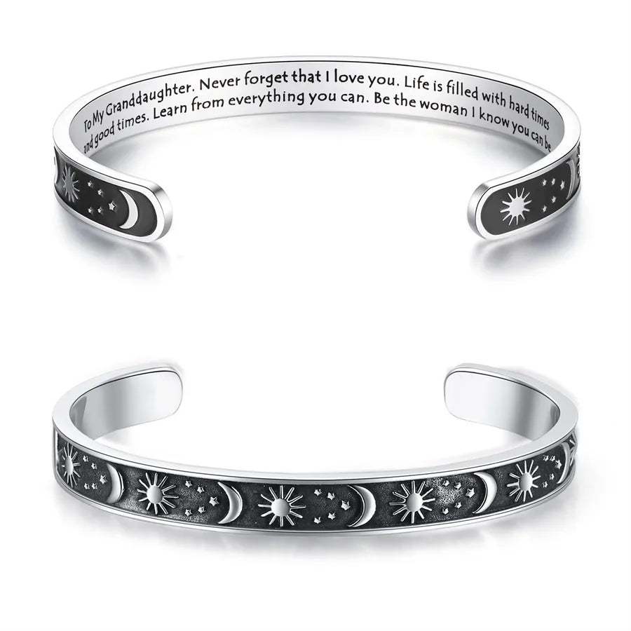 Retro Heart Stainless Steel Bangle 42- Granddaughter Gifts - Sun & Moon
