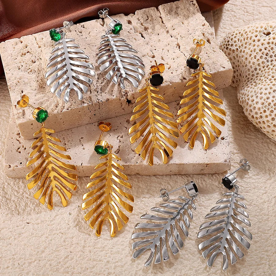 Gold Ginkgo Leaf Stud Earrings for Women