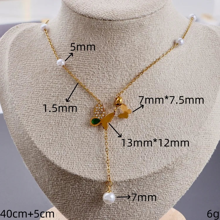 Gold Butterfly & Pearl Charm Pendant Necklace 13mm*12mm Gold 1 Piece