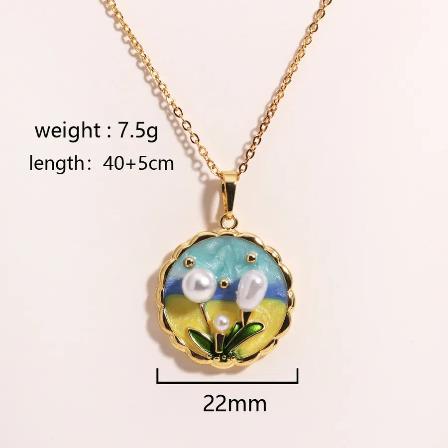 Floral Freshwater Pearl Pendant Necklace Style 5