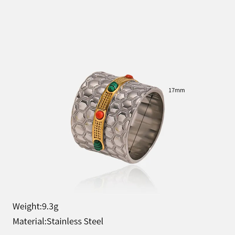 Gold-Plated Titanium Steel Ring with Natural Stone YHTSR-250301