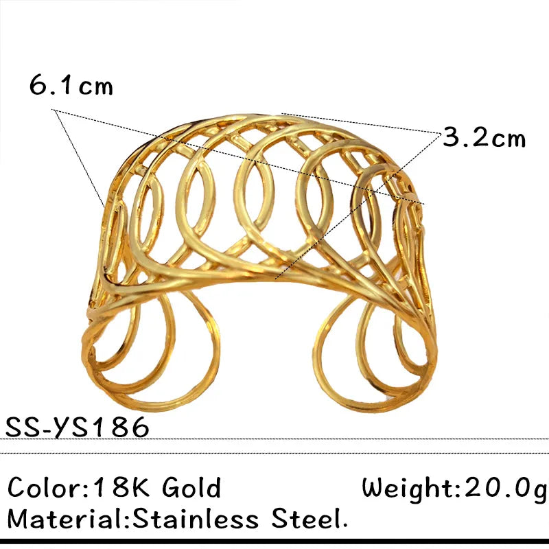 Gold Wave Leaf Heart Stainless Steel Bracelet