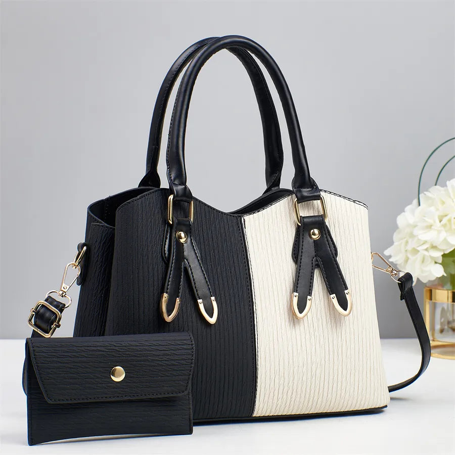 Color Block PU Shoulder Bag for Women