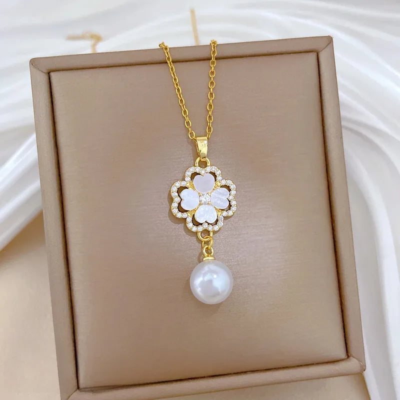 Gold Butterfly & Fish Choker Necklace A204 Titanium Steel Chain Copper Pendant