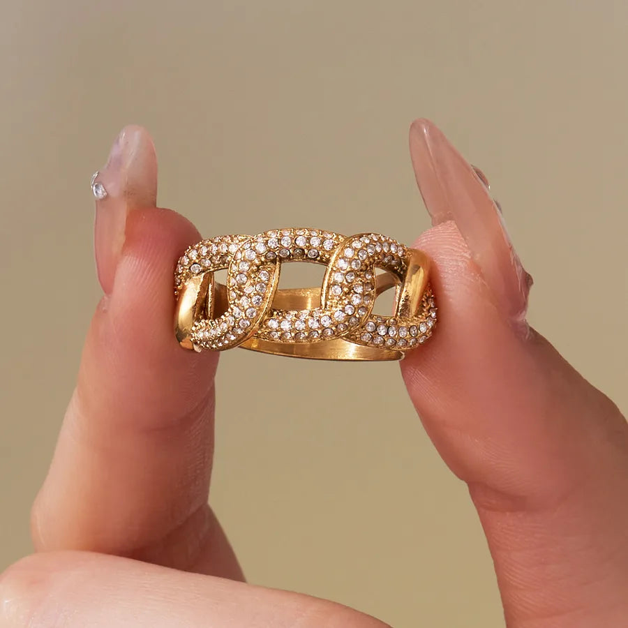 Gold Plated Geometric Zircon Ring for Women