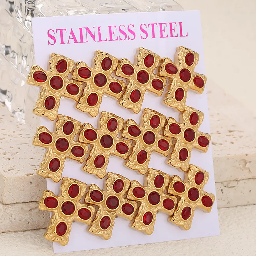 Gold Cross Zircon Earrings – Titanium Steel