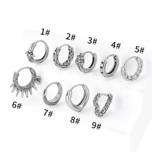 Unisex Silver Stainless Steel Clip-On Hoop Earrings