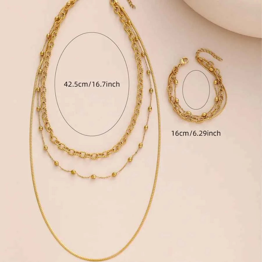 18K Gold Plated Multi-Layer Beaded Necklace Set