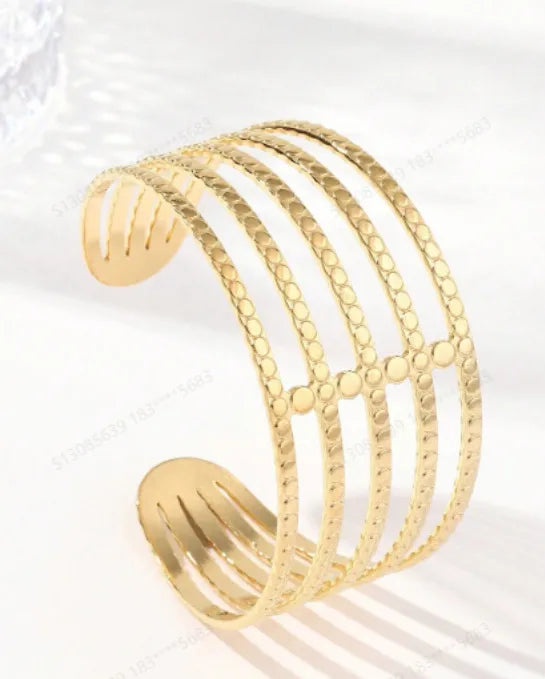 Unisex Titanium Steel Wide Cuff Bracelet WSZ017-2 Adjustable Opening