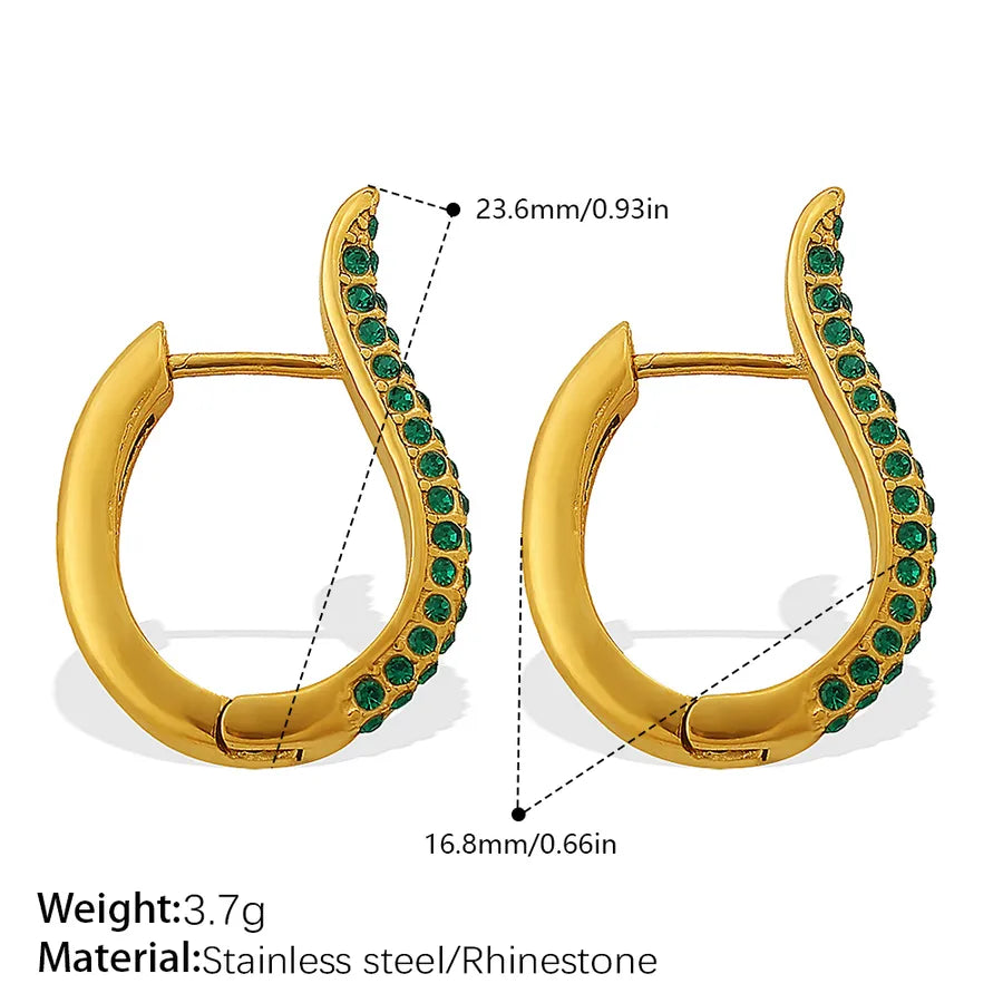 18K Gold Plated Diamond Hoop Earrings EH1218GNG Green Diamond Earrings
