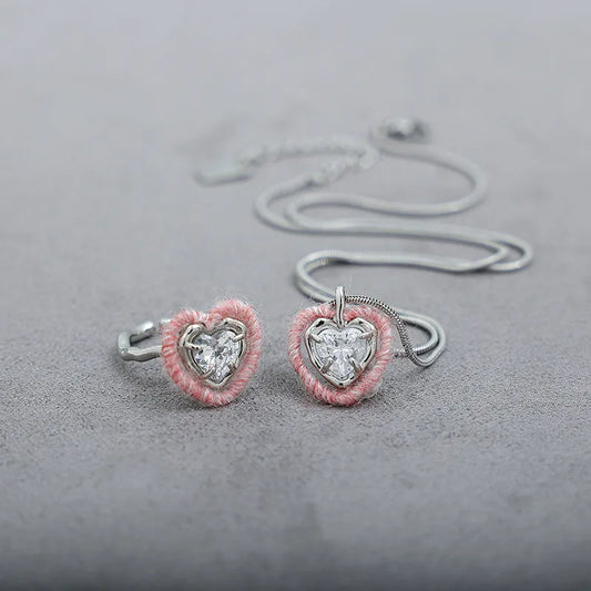 Pink Heart Zircon Necklace & Ring Set