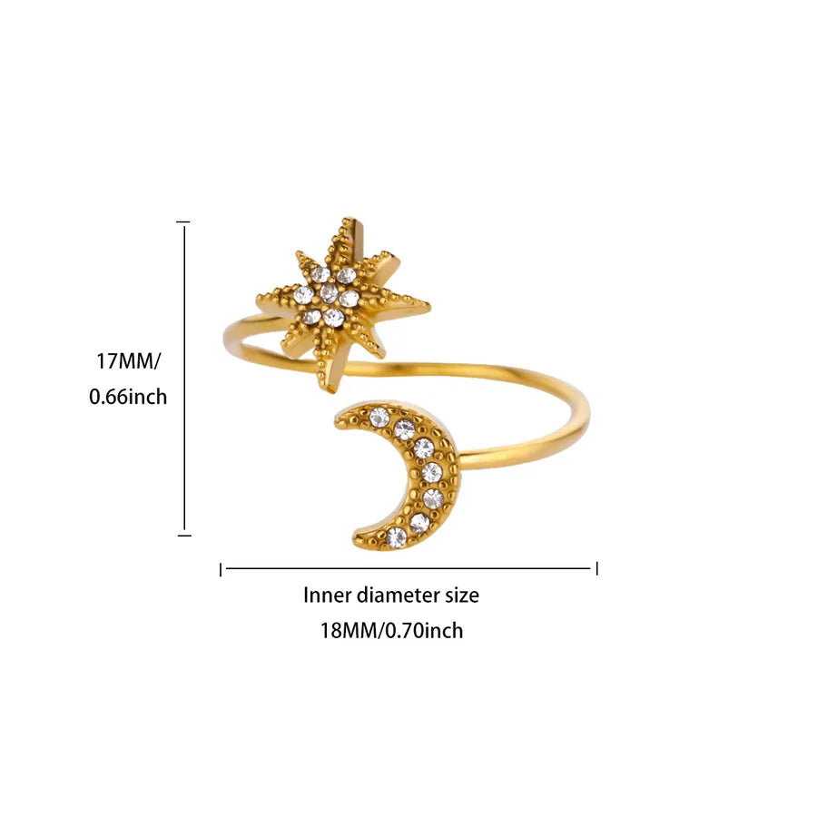 18K Gold Star & Moon Ring for Women JZ8234G