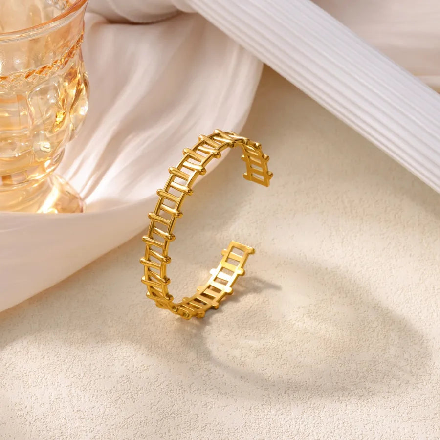 Gold Plated Geometric Wide Cuff Bracelet