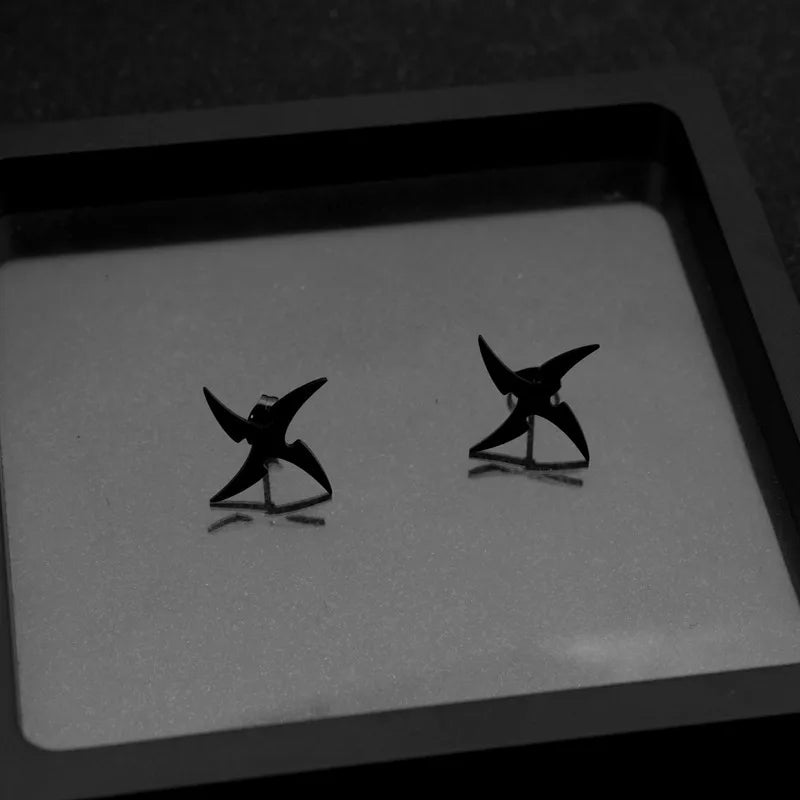 Stainless Steel Windmill Earrings 851 Earrings Black Small Pair