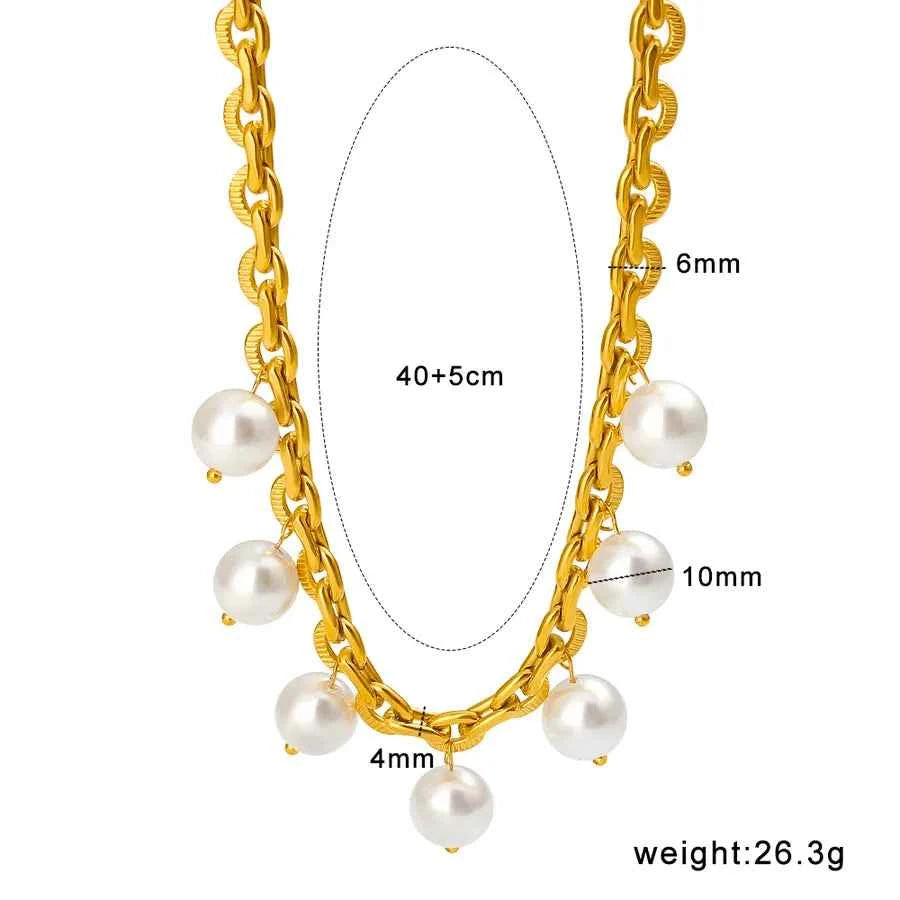 Gold Geometric Tassel Pearl Pendant Necklace