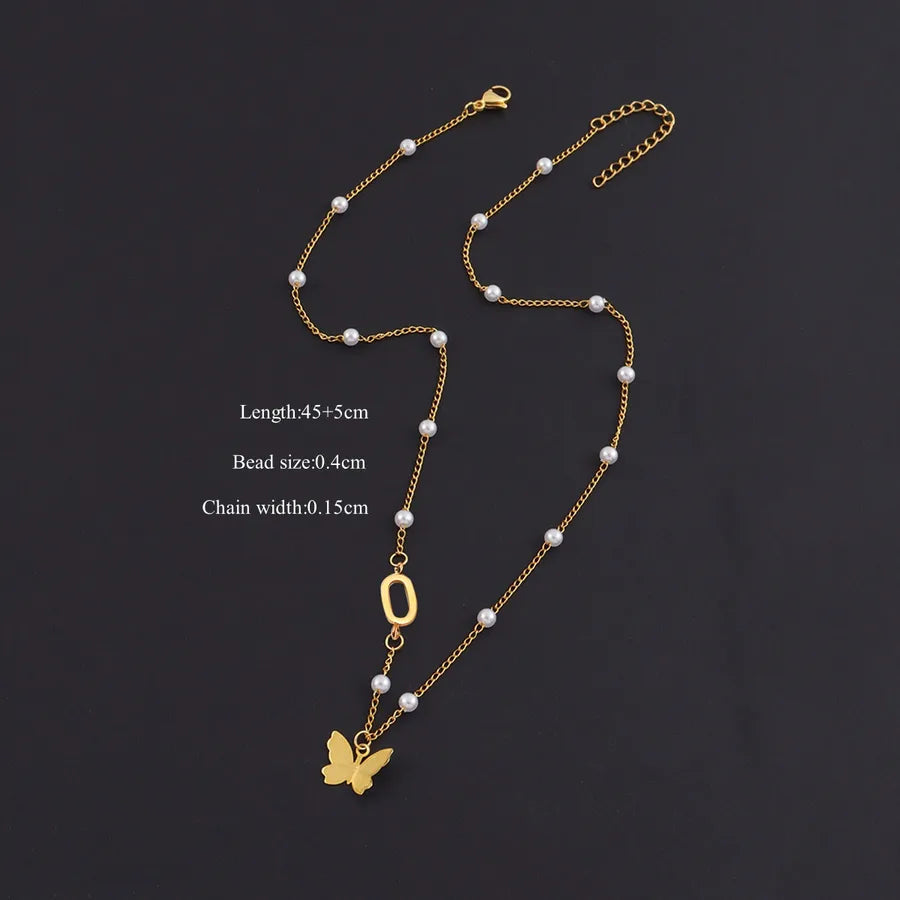 Gold Butterfly Letter Pendant Necklace Gold O